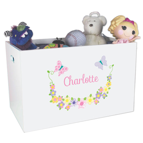Open White Toy Box Bench with Pastel Butterflies design