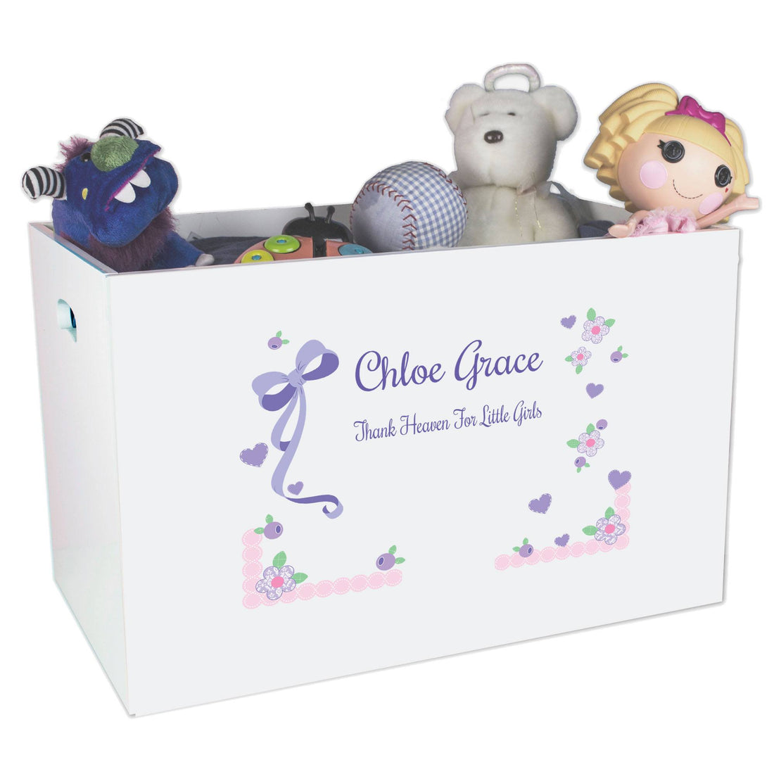 Personalized lavender mint green bow ribbon White Toy Box 