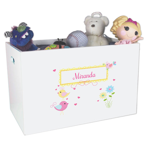 Personalized White Toy Box love birds design