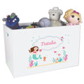 Open White Toy Box Bench with Brunette Mermaid Princess design