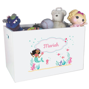 Personalized White Toy Box Bench with African American Mermaid 
