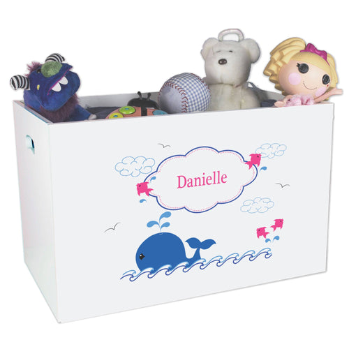 Open White Toy Box Bench with Pink Whale design
