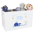 Open White Toy Box Bench with Blue Whale design