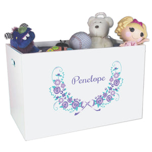 Open White Toy Box Bench with Lavender Floral Garland design