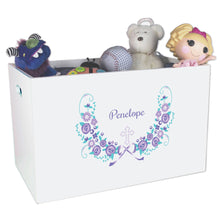 Personalized White Toy Box Lavender Floral Garland Cross