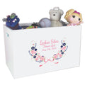 Open White Toy Box Bench with Navy Pink Floral Garland design