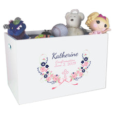 Personalized Cross and pink navy flowers Toy Box