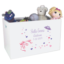 Open White Toy Box Bench with Ballet Princess design