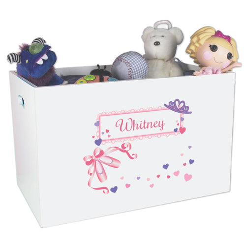 Open White Toy Box Bench with Ballet Princess design
