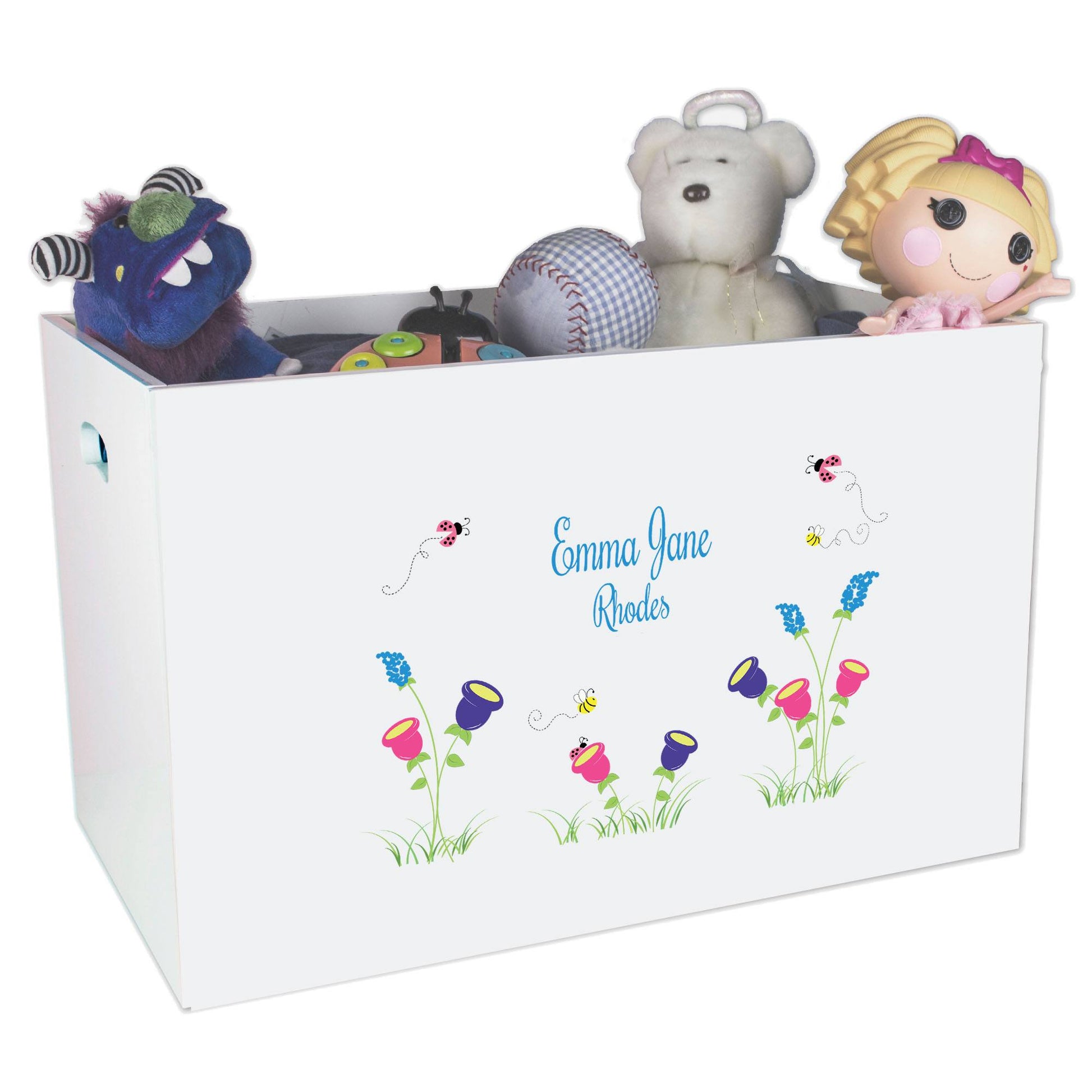 Open White Toy Box Bench with English Garden design