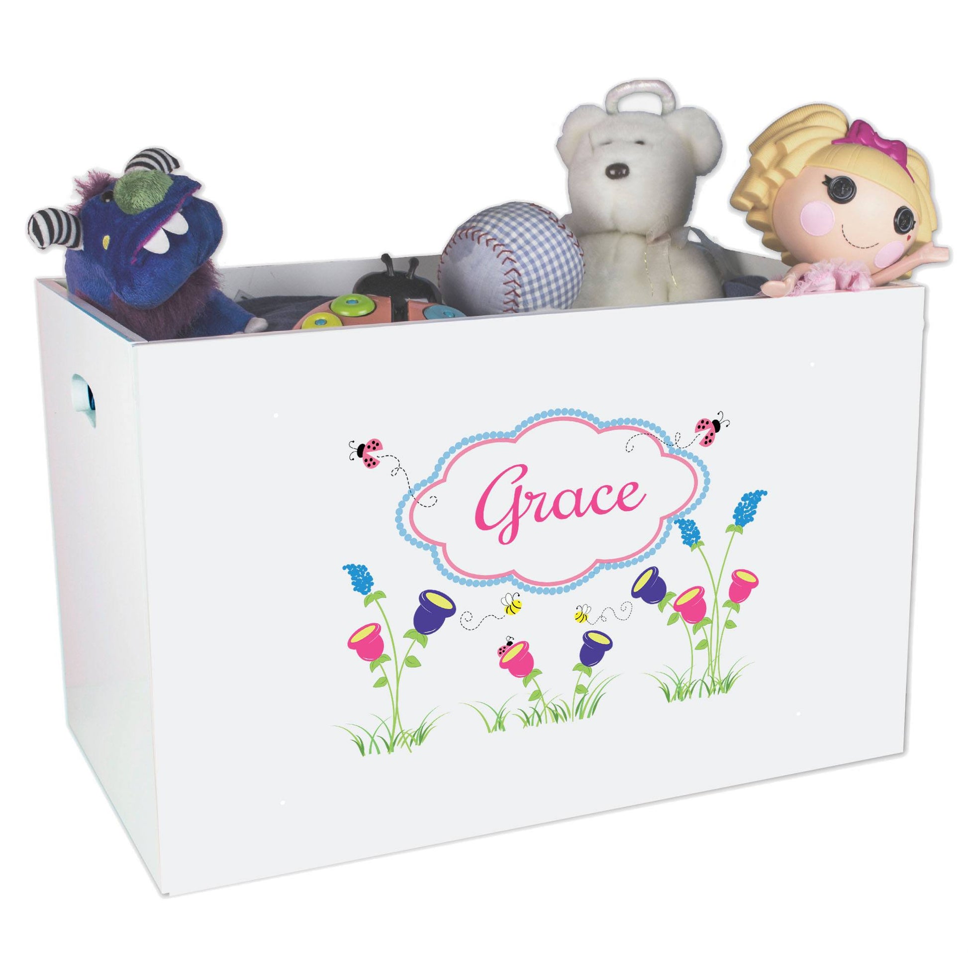 Open White Toy Box Bench with English Garden design