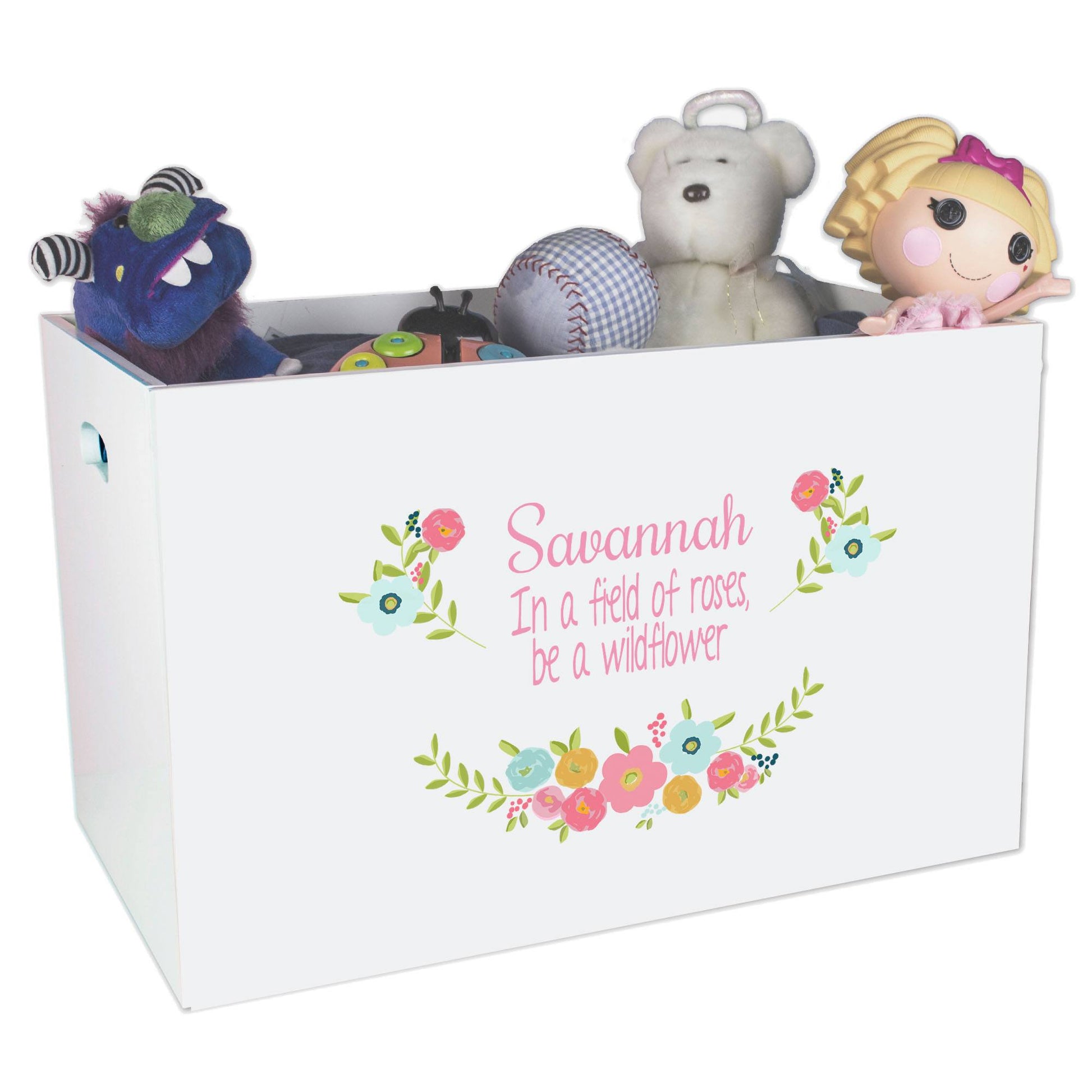 Open White Toy Box Bench with Spring Floral design