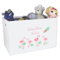 Girls Pink Flamingo White Toy Box Bin Personalized 