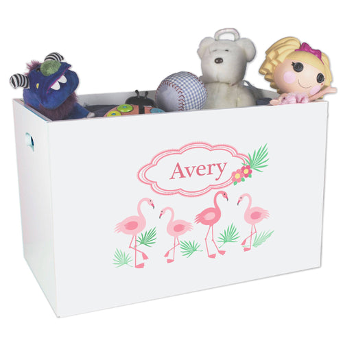 Girls Pink Flamingo White Toy Box Bin Personalized 