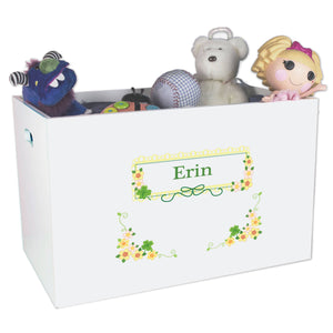 Open White Toy Box Bench with Shamrock design