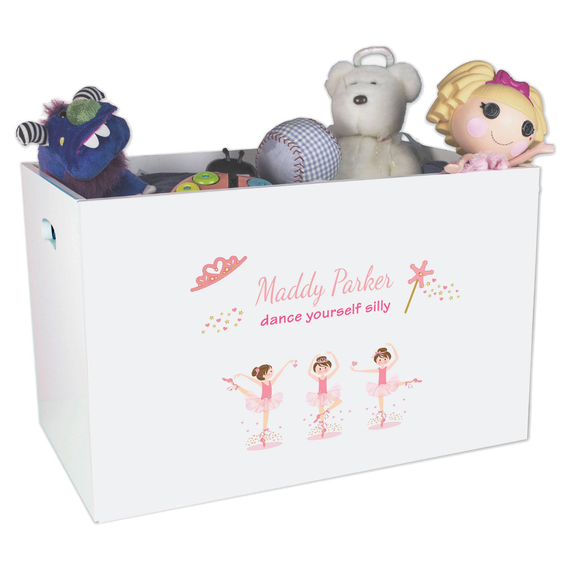 Open White Toy Box Bench with Ballerina Brunette design