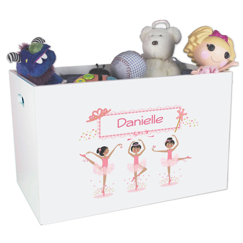 Open White Toy Box Bench with Ballerina Black Hair design