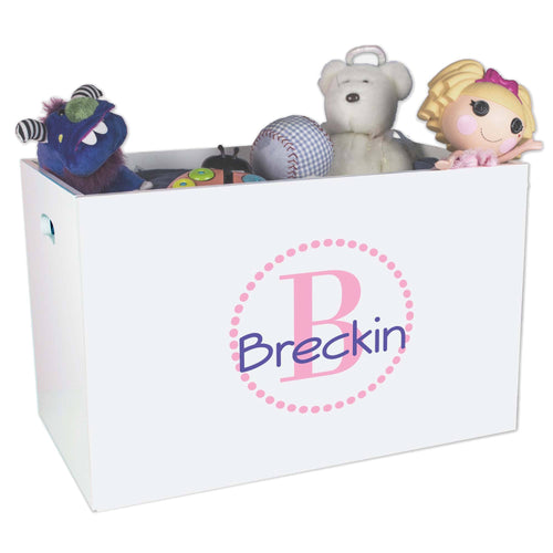 Open White Toy Box Bench with Pink Circle ll design