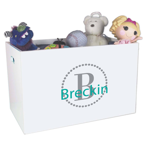 Open White Toy Box Bench with Dark Gray Circle ll design