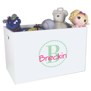 Open White Toy Box Bench with Mint Circle ll design