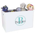 Open White Toy Box Bench with Teal Circle ll design
