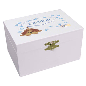 Personalized Ballerina Jewelry Box with Blue Puppy design