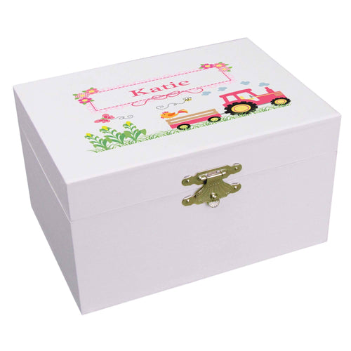 Personalized Ballerina Jewelry Box with Pink Tractor design