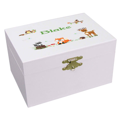 Personalized Ballerina Jewelry Box with Green Forest Animal design