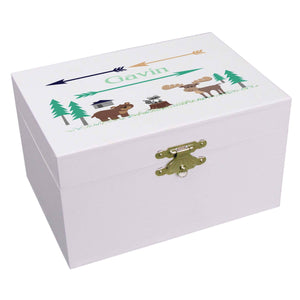 Personalized Ballerina Jewelry Box with North Woodland Critters design