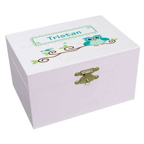 Personalized turquoise owl Ballerina Jewelry Box 