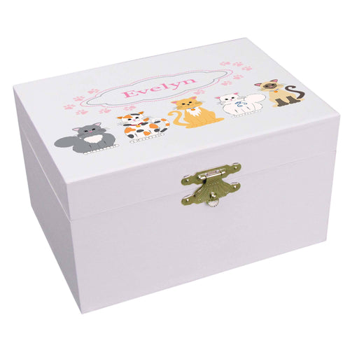 Personalized Ballerina Jewelry Box with Pink Cats design