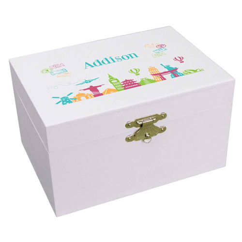 Personalized Ballerina Jewelry Box with World Travel design