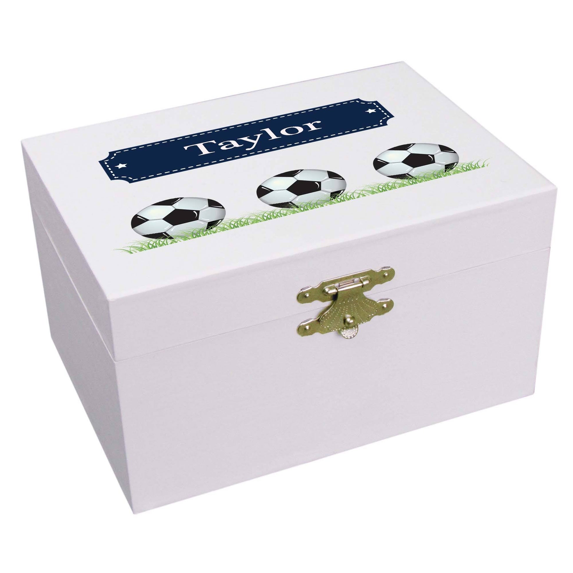 Personalized Ballerina Jewelry Box with Soccer Balls design