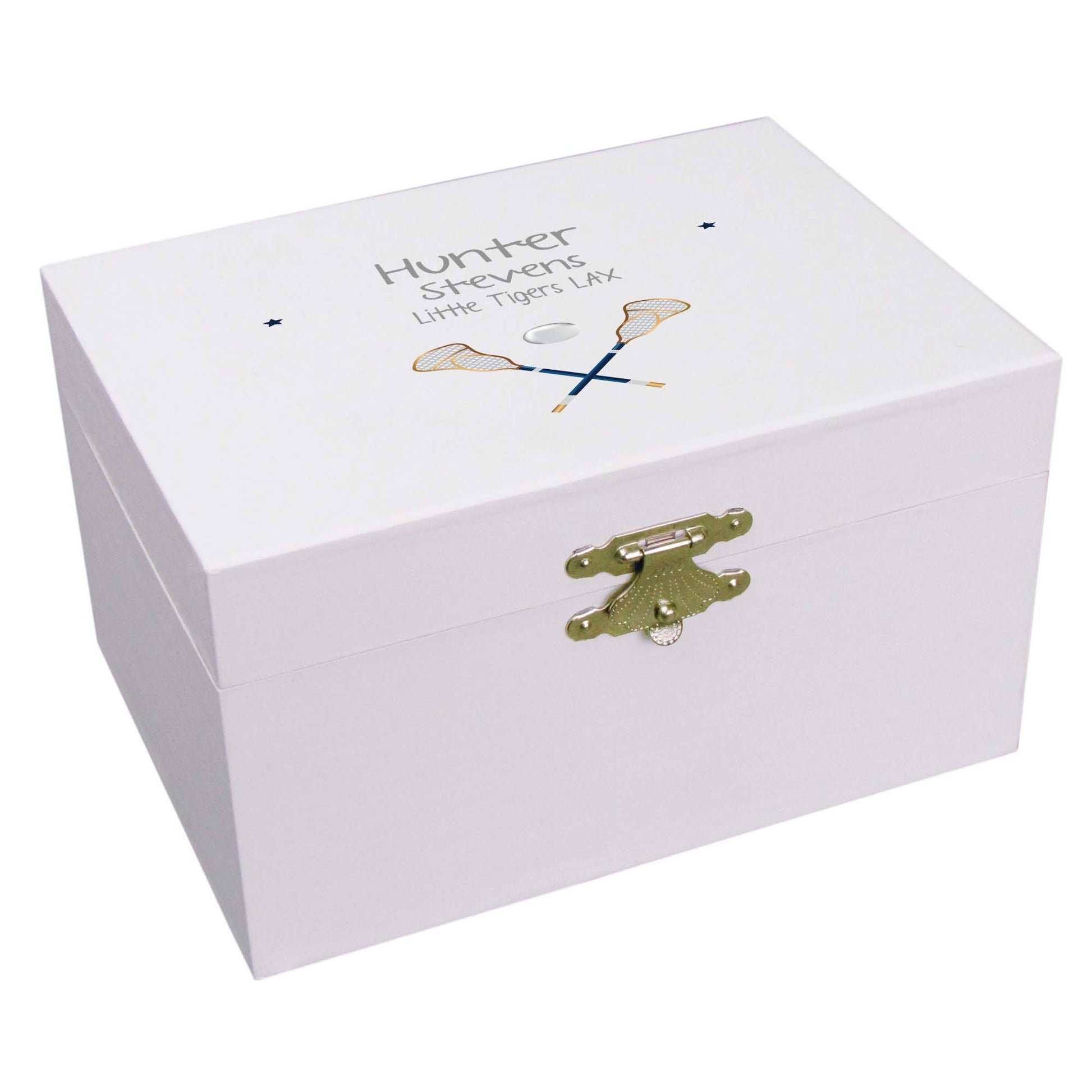 Personalized Ballerina Jewelry Box with Lacrosse Sticks design