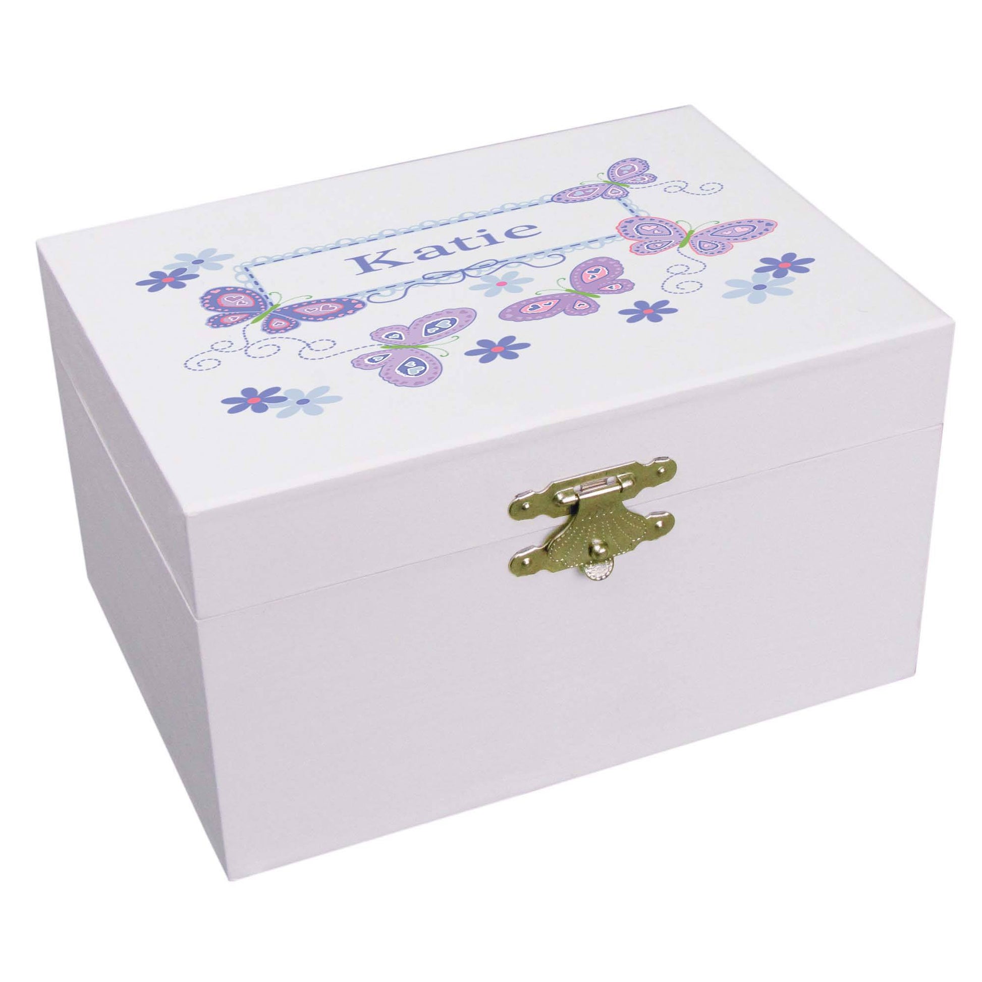 Personalized Ballerina Jewelry Box with Butterflies Lavender design