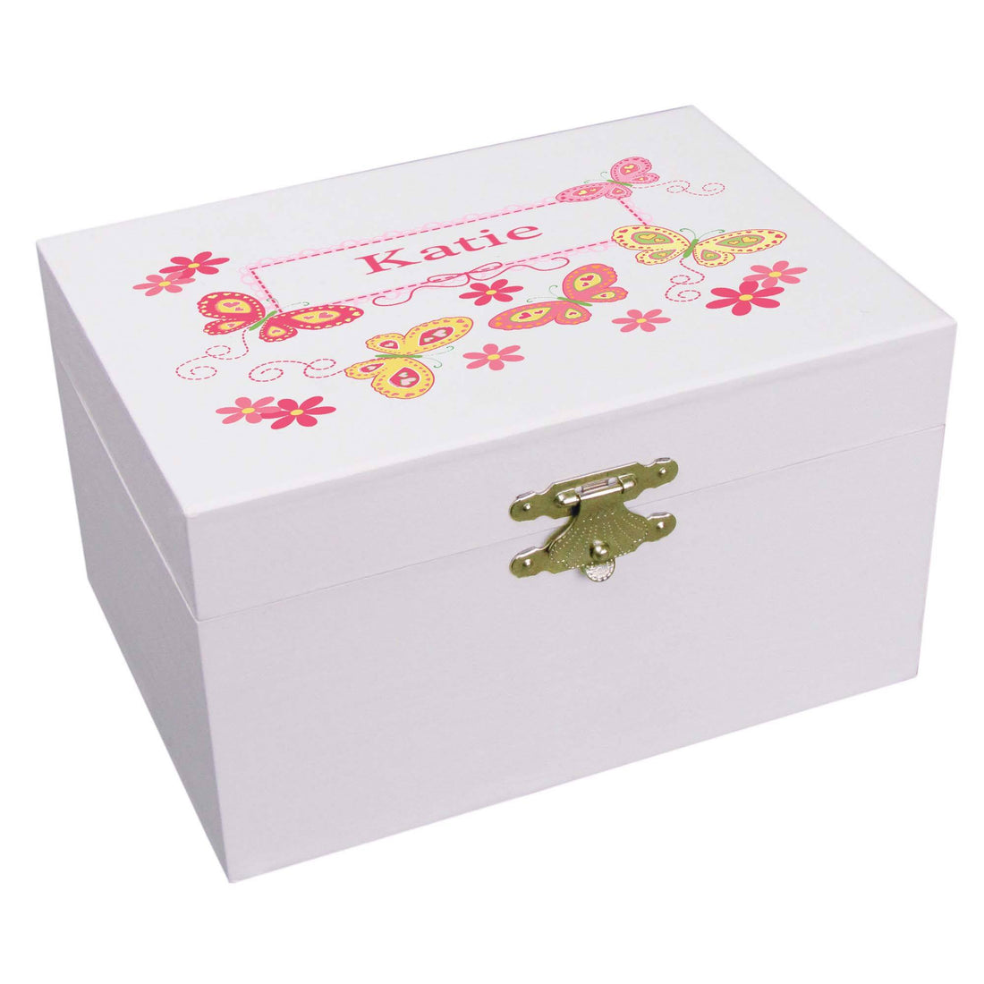 Personalized Ballerina Jewelry Box with Butterflies Yellow Pink design