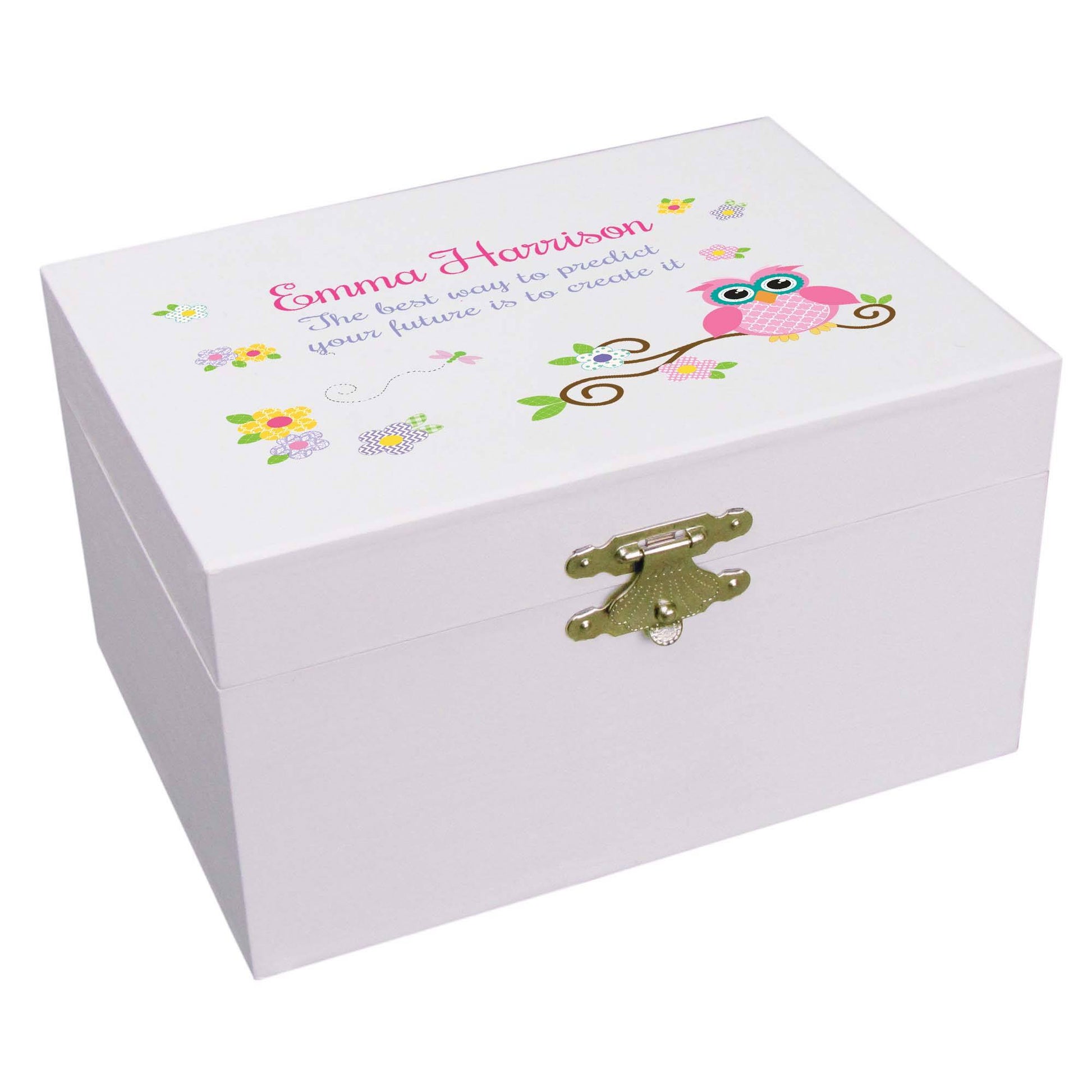 Personalized Calico Pink Owl Ballerina Jewelry Box 