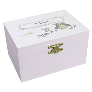 Personalized Ballerina Jewelry Box with Gray Owl design