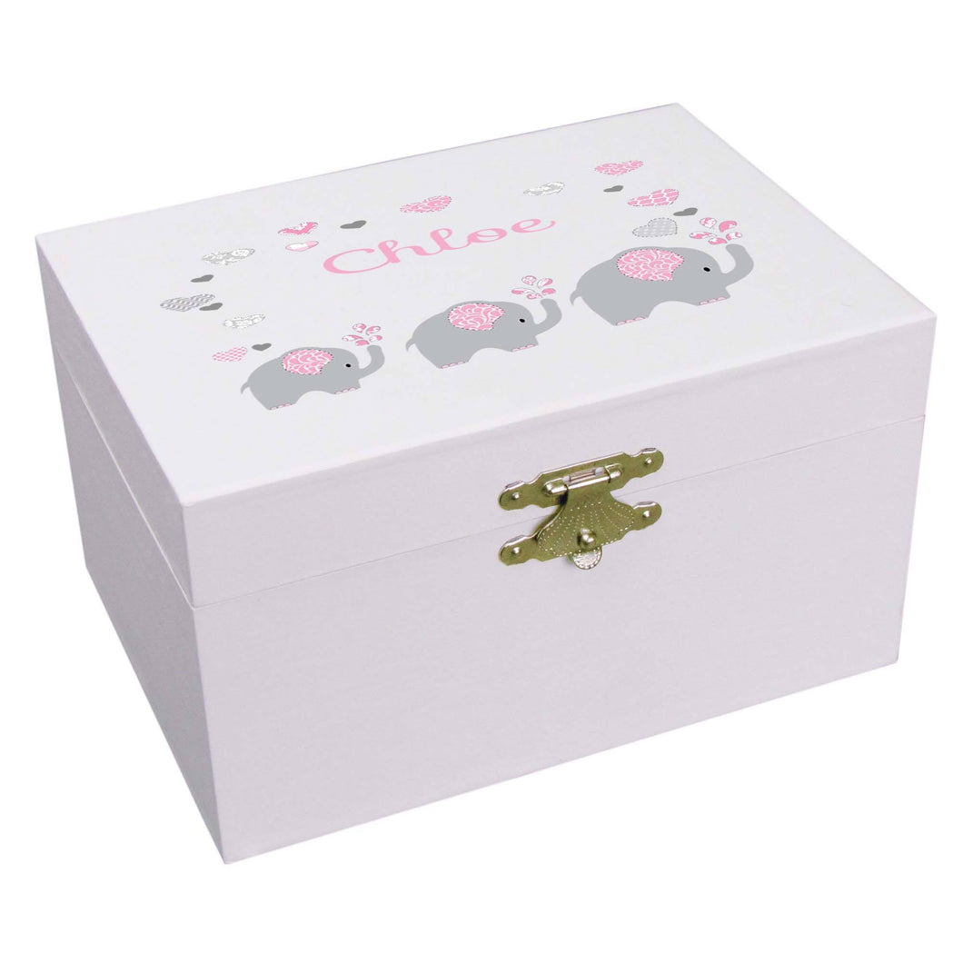 Personalized Ballerina Jewelry Box with Pink Elephant design