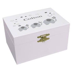 Personalized Ballerina Jewelry Box with Gray Elephant design
