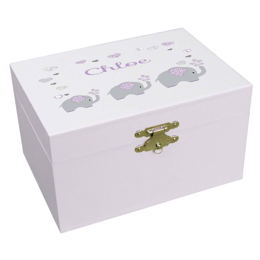 Personalized Ballerina Jewelry Box with Lavender Elephant