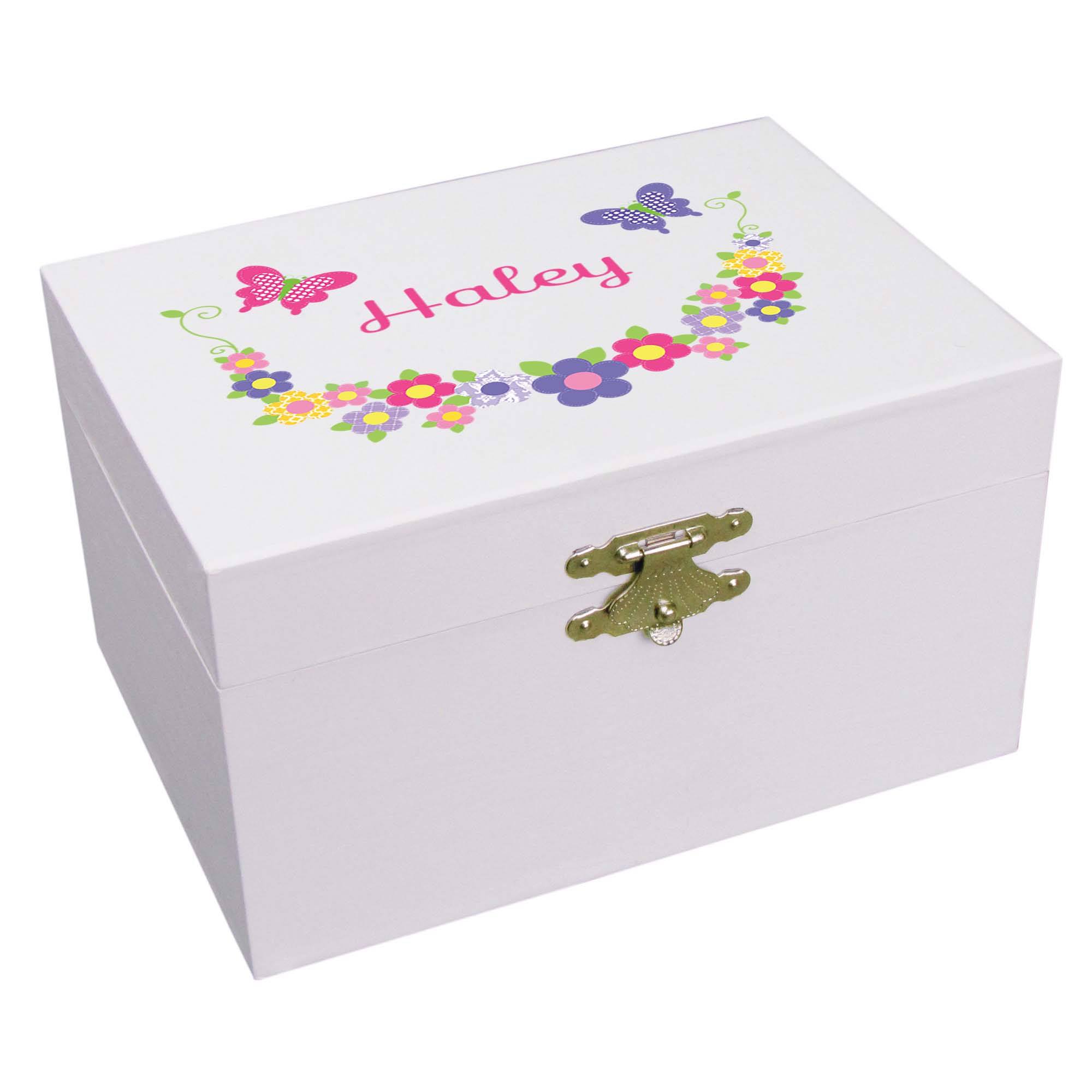 Personalized jewelry outlet box white and purple box wood box butterfly gift for girls