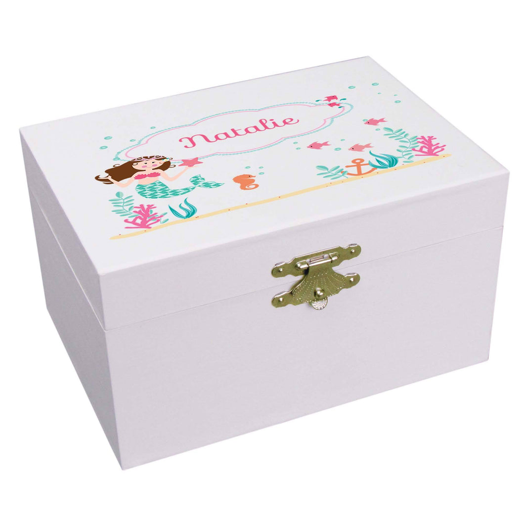 Personalized Ballerina Jewelry Box with Brunette Mermaid Princess design