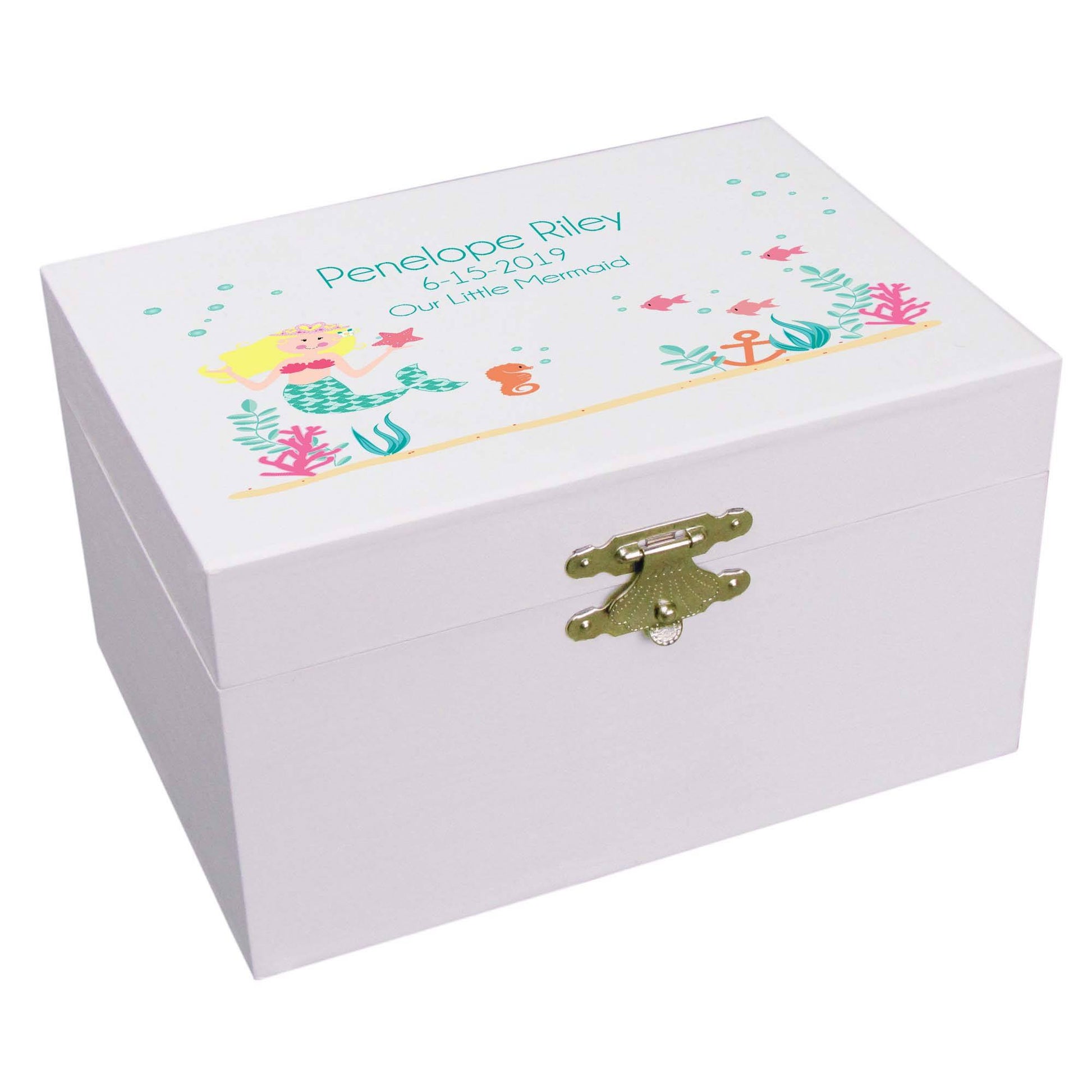 Personalized Ballerina Jewelry Box with Blonde Mermaid Princess design