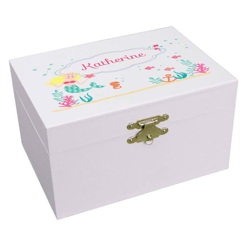 Personalized Ballerina Jewelry Box with Blonde Mermaid Princess design