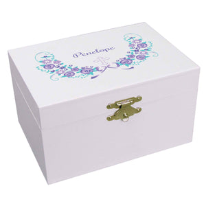 Personalized Ballerina Jewelry Box with lavender floral cross design