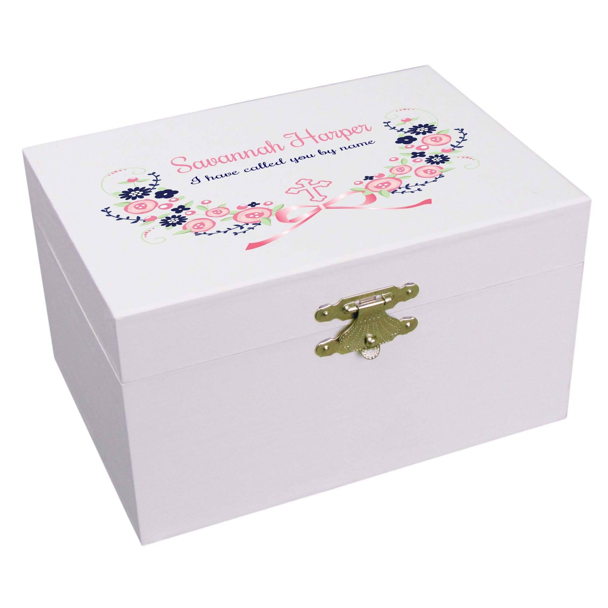 Personalized Ballerina Jewelry Box with floral cross design