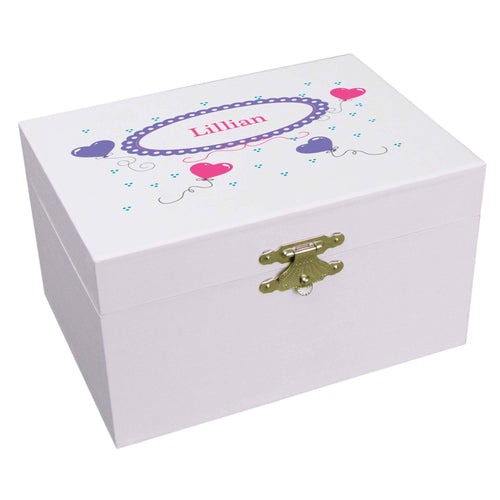 Personalized Ballerina Jewelry Box with Heart Balloons design
