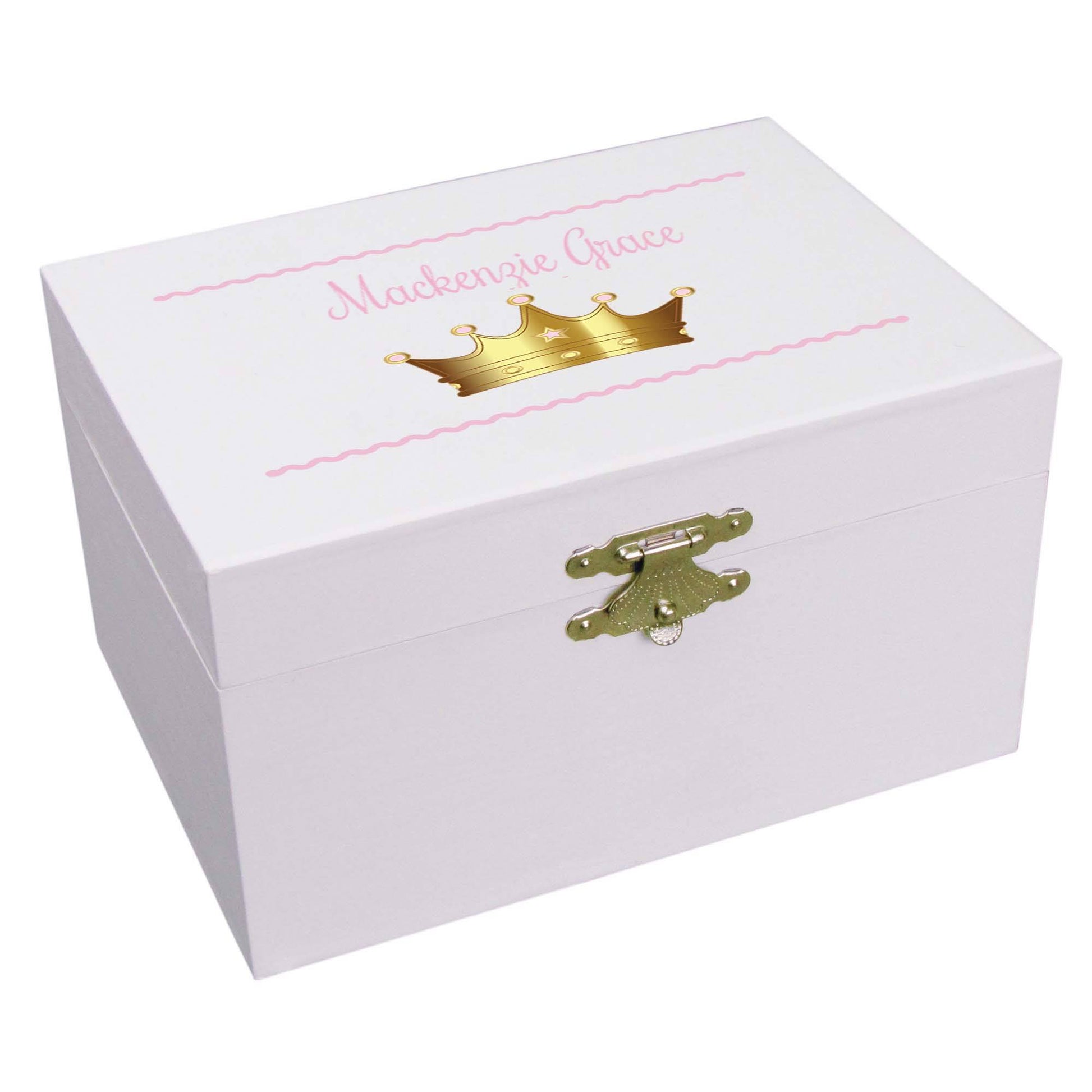Personalized Ballerina Jewelry Box with Pink Princess Crown 
