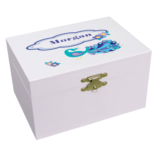 Personalized Ballerina Jewelry Box with Peacock design